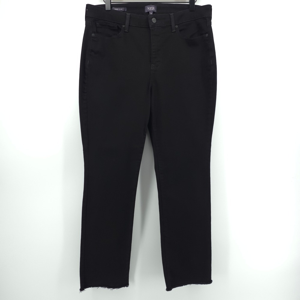 NYDJ Women Jeans Sheri Slim 12 Black Lift Tuck Raw‎ Hem High Rise Slimming